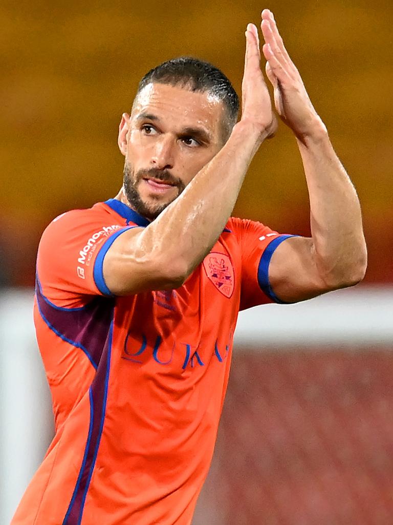 Jack Hingert played his 300th A-League game, and his 273rd for Brisbane Roar. Picture: Getty Images