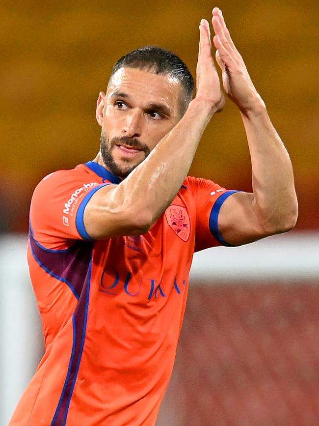 Jack Hingert played his 300th A-League game, and his 273rd for Brisbane Roar. Picture: Getty Images