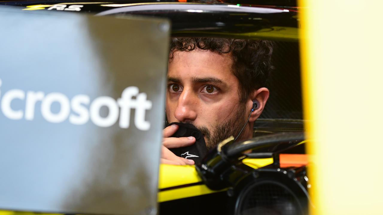 Daniel Ricciardo sits in his car in the pits during the Monza weekend.
