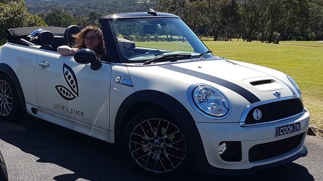 Julie Goodwin in her distinctive Mini Cooper