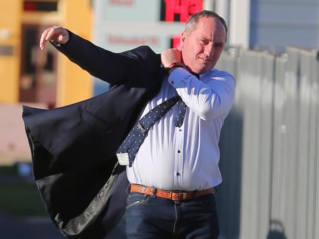 Barnaby Joyce walks into the Royal Hotel Armidale while on leave. Picture: John Grainger