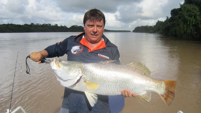 Chris Woolley with a 110cm barramundi from the Daly River, caught on a DOA lure. Picture courtesy CRAIG'S FISHING WAREHOUSE