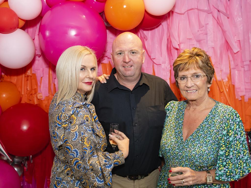 At the Melbourne Cup party at The Rock are (from left) Nicole Grieve, Liam O'Sullivan and Betty O'Sullivan, Tuesday, November 1, 2022. Picture: Kevin Farmer