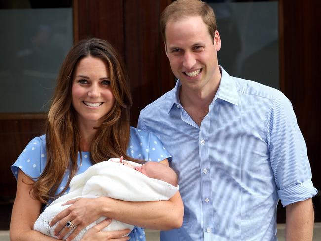 Prince William, Duke of Cambridge and Catherine, Duchess of Cambridge, depart St Mary's Hospital with their newborn son, George on July 23, 2013. Picture: Chris Jackson/Getty Images