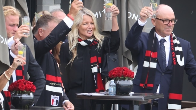 The guests giving Shane Warne one final toast. Pictured is his ex-wife of a decade, Simone Callahan. Picture: David Caird
