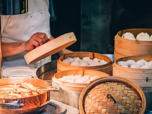 Steamed pork buns and prawn, pork and vegetable dumplings at Kitchens on Kent.