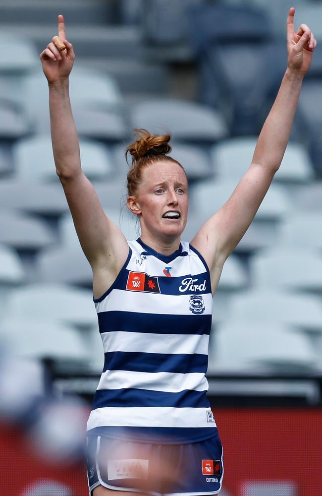 Aishling Moloney was stellar for the Cats on Sunday. Picture: Michael Willson/AFL Photos via Getty Images.