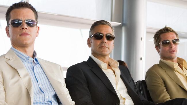Actors (L-R) Matt Damon, George Clooney and Brad Pitt in 2007 film 'Ocean's Thirteen (13)'.
