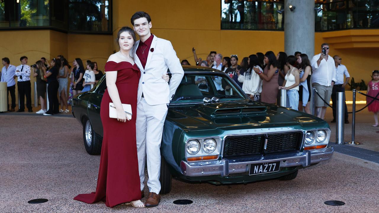 Alexis Howard and Tiago Martinho arrive at the Peace Lutheran College formal evening at the Cairns Convention Centre. Picture: Brendan Radke