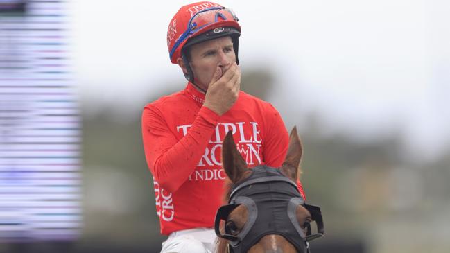 Tommy Berry rides Kung Fu Mushu in the Triple Crown colours for trainers Peter and Paul Snowden. Picture: Getty Images