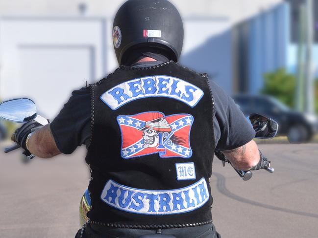 *** WARNING: BLUR NUMBERPLATE **Rebels motorcycle member.  Photo: John McCutcheon / Sunshine Coast Daily