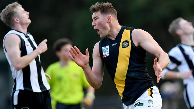 Taylor Gibson celebrates a goal against Narre Warren last season. (Photo by Josh Chadwick)