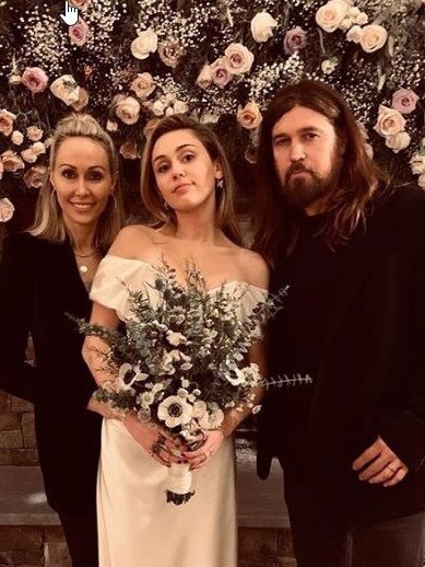 Tish and Billy Ray at Miley’s wedding to Aussie Liam Hemsworth. Picture: Instagram