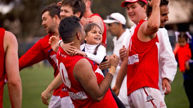 Kriston Thompson with his daughter Krista, celebrating the win. Picture: Magic Memories by Erika