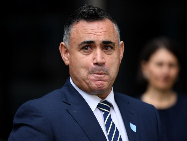 Deputy Premier and Minister for Regional NSW John Barilaro speaks to the media during a press conference in Sydney, Thursday, April 16, 2020. (AAP Image/Joel Carrett) NO ARCHIVING