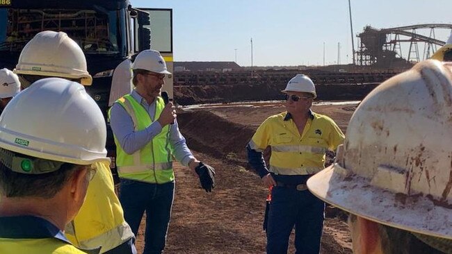 E.ON’s Patrick Lammers addresses workers at a Fortescue mine facility.