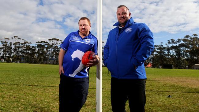 President Ryan Hocking and football development manager Dwayne Nisbet will not see their beloved Panthers take to the field for a second straight year. Picture: Kelly Barnes