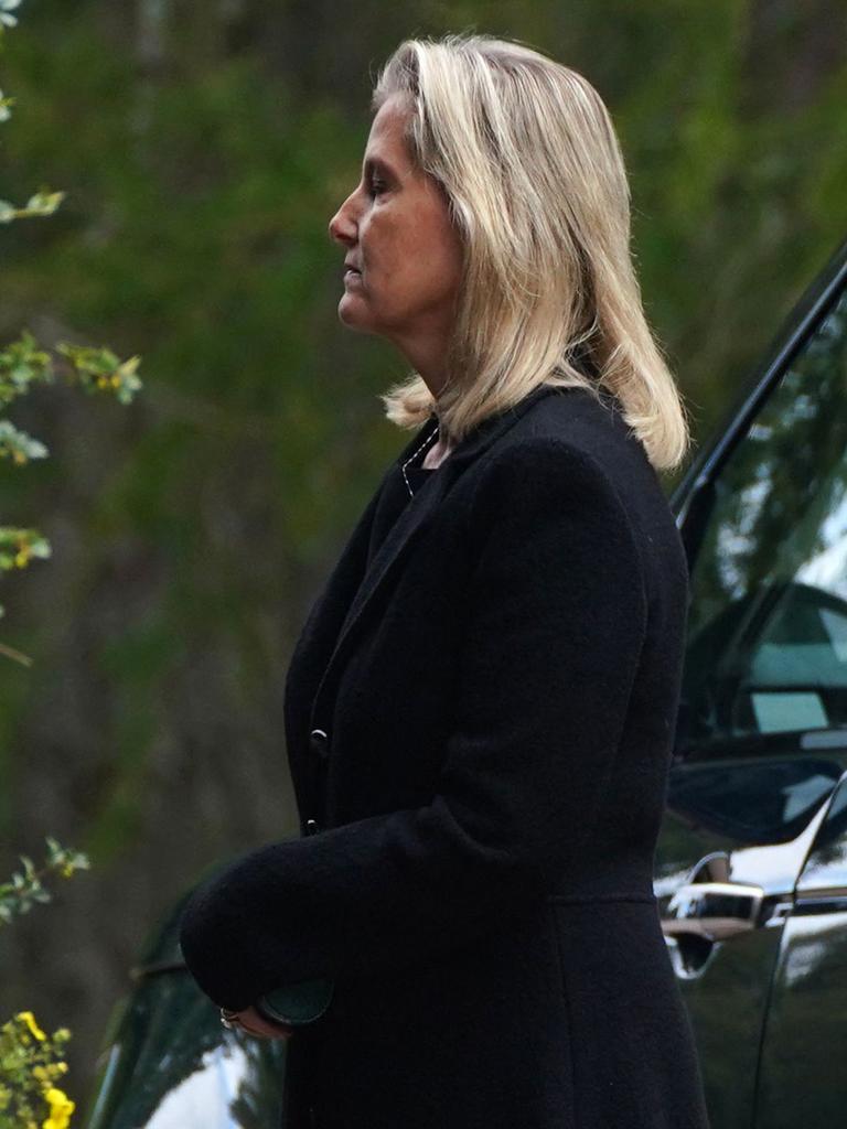 An emotional Sophie, Countess of Wessex, arrives for a church service near Balmoral. Picture: AFP