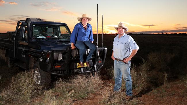 Hay Inc chairman Richard Cannon and Sophie Hamilton at Wyvern Station at Carrathool in NSW. Picture Yuri Kouzmin