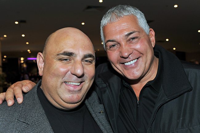 <p>Mick Gatto with good friend and business partner John Koury. At the Miss World lunch he bid $10,000 to win a lunch with the Prime Minister's husband Tim Mathieson. Picture: Cameron Tandy</p>