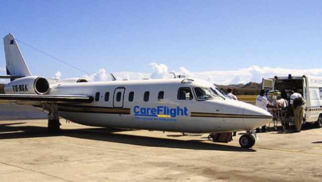 The CareFlight Pel-Air Westwind plane that was forced to ditch in the sea off Norfolk Island.