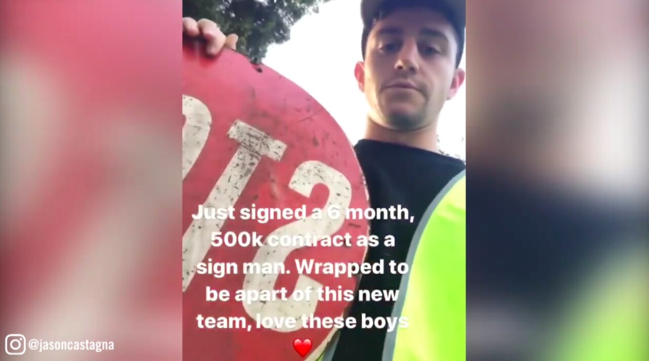 Jason Castagna has swapped the AFL football for a stop sign.