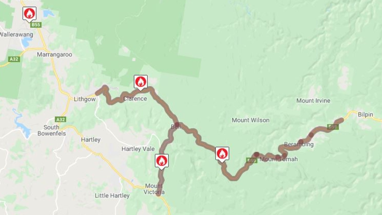 Road closures around the village of Bell in the Blue Mountains, NSW. Picture: Live Traffic NSW