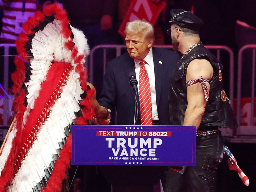 The Village People on stage at Donald Trump’s victory rally at the Capital One Arena on inauguration eve. Picture: Scott Olson/Getty Images/AFP