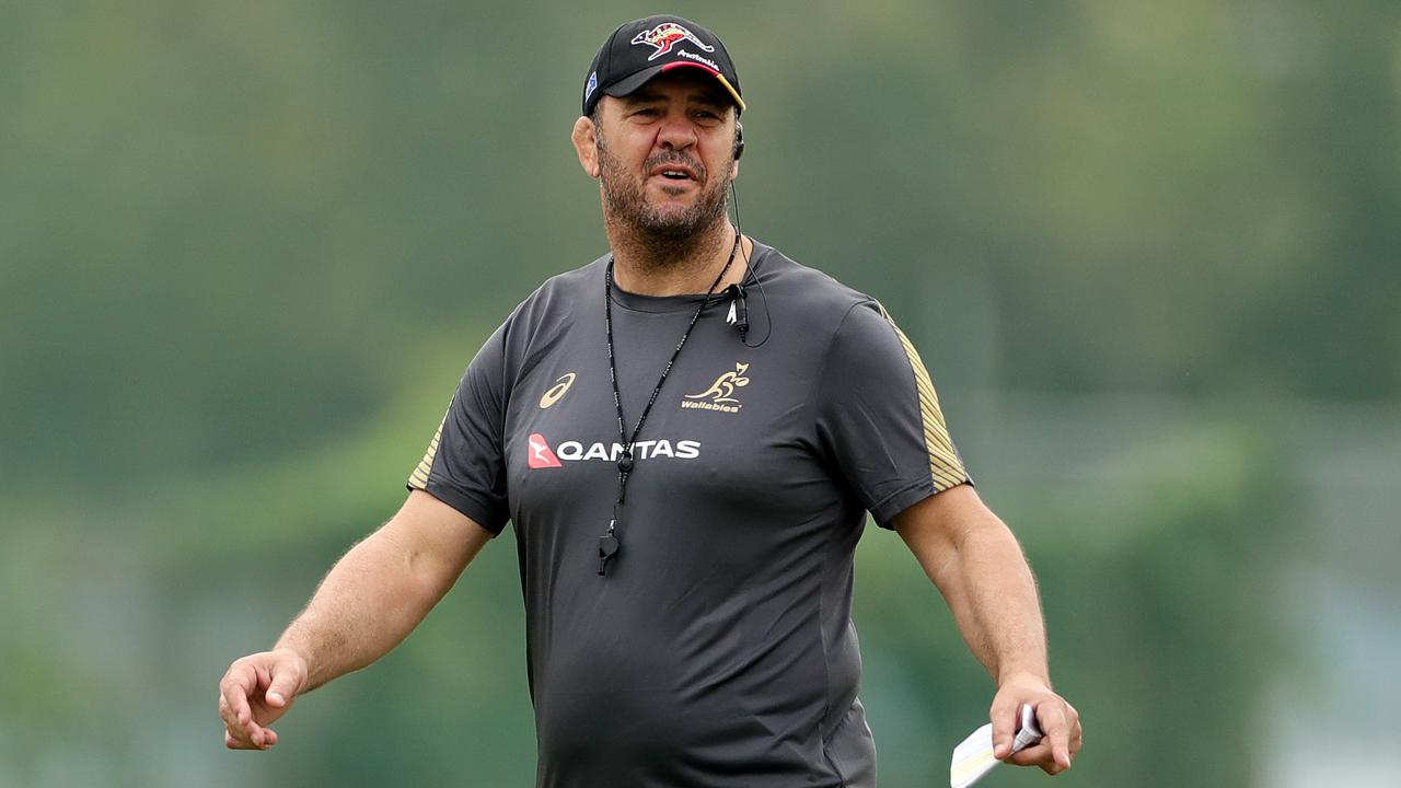 Michael Cheika, head coach of Australia looks on during a training session at Tatsuminomori Rugby Field in Tokyo, Japan.