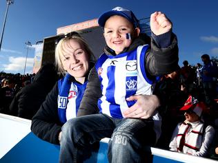 AFL COLOUR: North Melbourne vs. St. Kilda, Blundstone Arena: Samuel Golding, 5 of Dodges Ferry ready to support North Melbourne today with his step-Mum, Melanie Bennett also of Dodges Ferry. Melanie's mobile is 0418145039