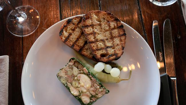 Rabbit terrine, pickles and toast. The Glenelg Public House has just opened at Mermaid Beach, for Taste. Pic Tim Marsden