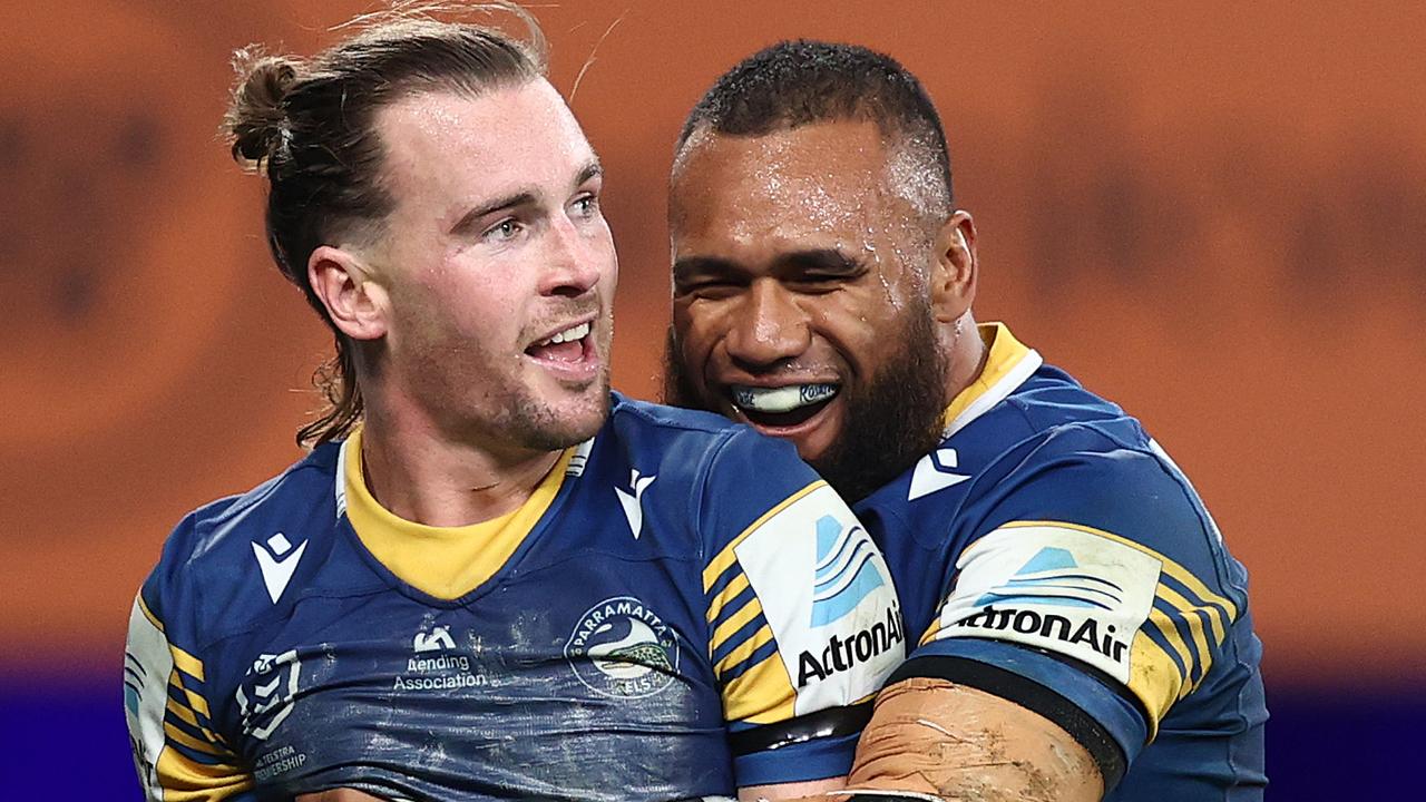 Eels stars Clinton Gutherson and Junior Paulo could have been playing for the Parramatta Rams if Denis Fitzgerald had his way. Picture: Cameron Spencer/Getty Images)