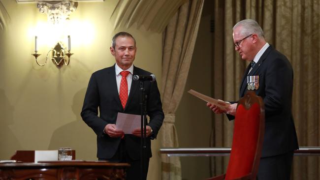 WA Premier Roger Cook is sworn in by WA Governor-General Chris Dawson. Picture: Philip Gostelow