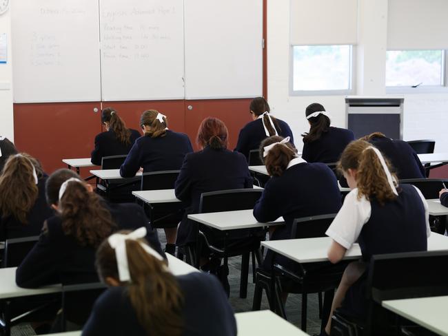 The Daily telegraph 15.10.2024 SCEGGS Darlinghurst, Students in an HSC exam mock setting. Not a real exam. Picture: Rohan Kelly