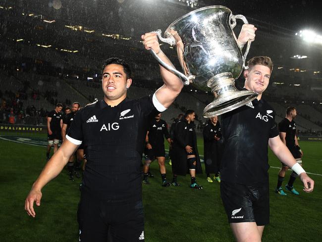 The All Blacks have an iron grip on the trophy. Picture: Getty Images