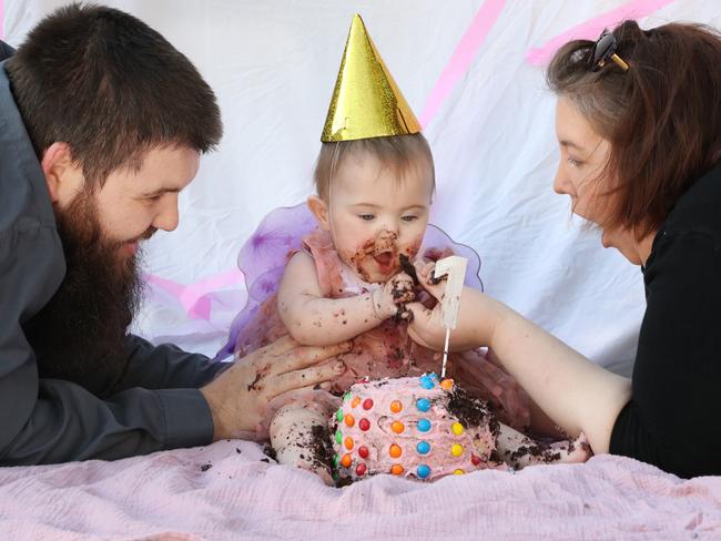 Benjamin Walsh and Ashlee Eager with baby Moria Walsh. Picture: Supplied.