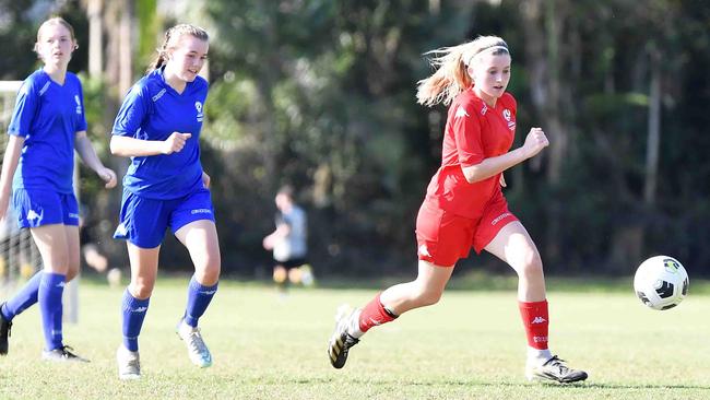 Football Queensland Community Cup carnival, Maroochydore. U15-17 girls, Metro South V Central Coast. Picture: Patrick Woods.