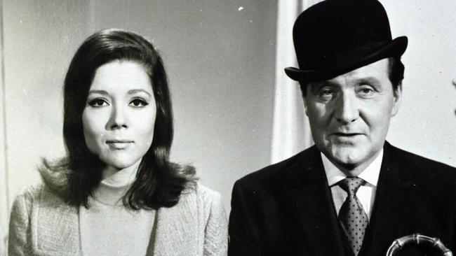 The Avengers stars Diana Rigg as Mrs Peel and Patrick Macnee as John Steed  in 1965.