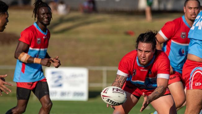 Player of the Final Derek Hemopo (with ball) and teammate Godfrey Okot (left) are heading to Brisbane Easts to further their careers in next year’s Intrust Super Cup competition. Picture: Bruce Clayton