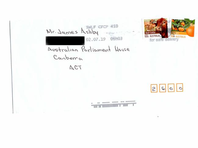 The envelope used to send the poison pen letter is addressed by hand. Do you recognise this hand writing? Contact natalie.obrien@news.com.au