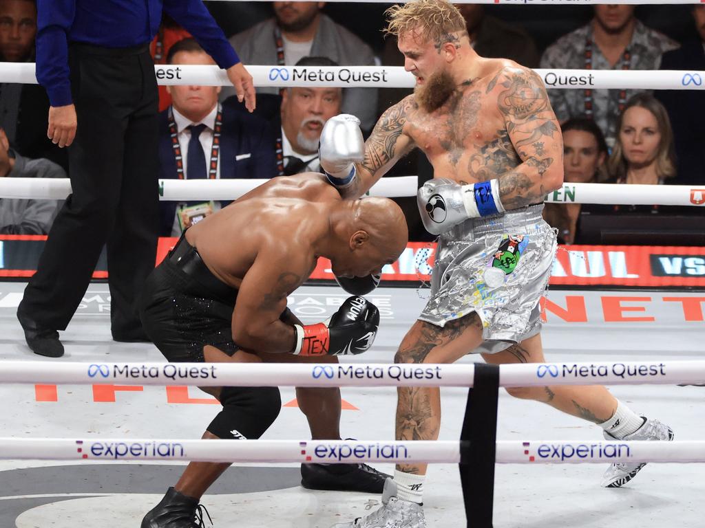 Jake Paul proved too strong for 58-year-old Mike Tyson. Picture: Christian Petersen/Getty Images