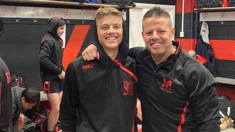 Morphett Vale Football Club father/son duo Max and Dylan Sampson lined up in the same team for the first time with the Emus in their B grade clash against Noarlunga. <br/>Picture: Supplied