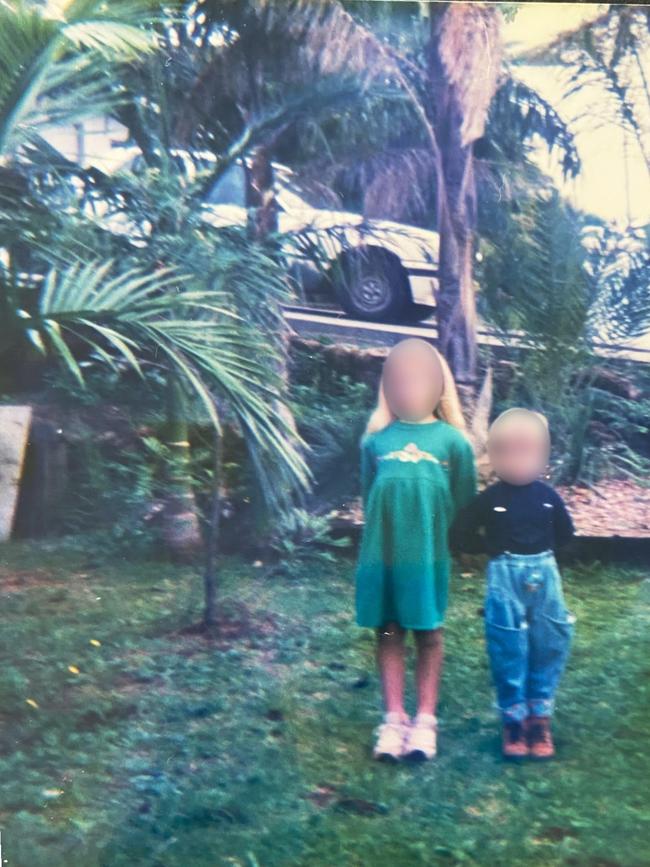 Bronwyn and Jon Winfield's white Ford Falcon can be seen in the background of this picture from about 1995, reversed up their driveway with the boot facing the house in Sandstone Crescent, Lennox Head.