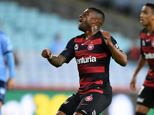 Roly Bonevacia of the Wanderers reacts during the Round 8 A-League match between Western Sydney Wanderers and Sydney FC at ANZ Stadium in Sydney, Saturday, December 15, 2018. (AAP Image/Joel Carrett) NO ARCHIVING, EDITORIAL USE ONLY