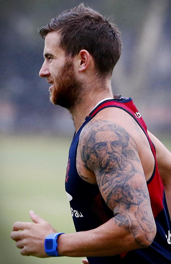 Melbourne high-flyer Jeremy Howe sports new tattoo. Picture: Wayne Ludbey