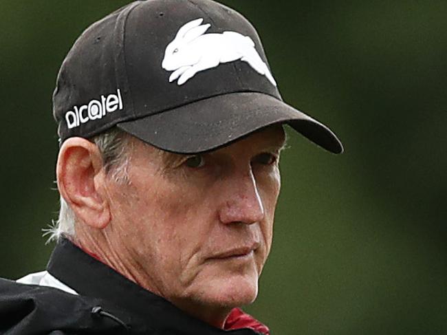 SYDNEY, AUSTRALIA - MARCH 09: Rabbitohs head coach Wayne Bennett looks on during a South Sydney Rabbitohs NRL training session at Redfern Oval on March 09, 2020 in Sydney, Australia. (Photo by Mark Metcalfe/Getty Images)