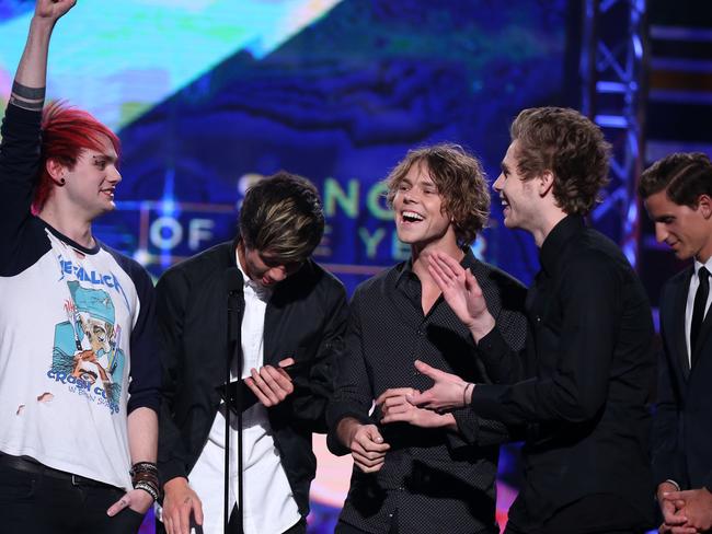 Opening act...5 Seconds of Summer open the 2014 ARIA Awards. Picture: Brendon Thorne/Getty Images