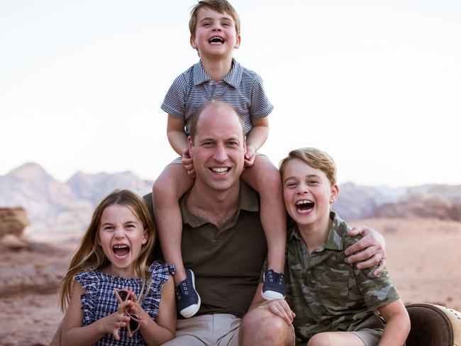 Princess Charlotte, Prince William, Duke of Cambridge, Prince Louis and Prince George pictured in Jordan 2021. Picture: Kensington Palace via Getty Images