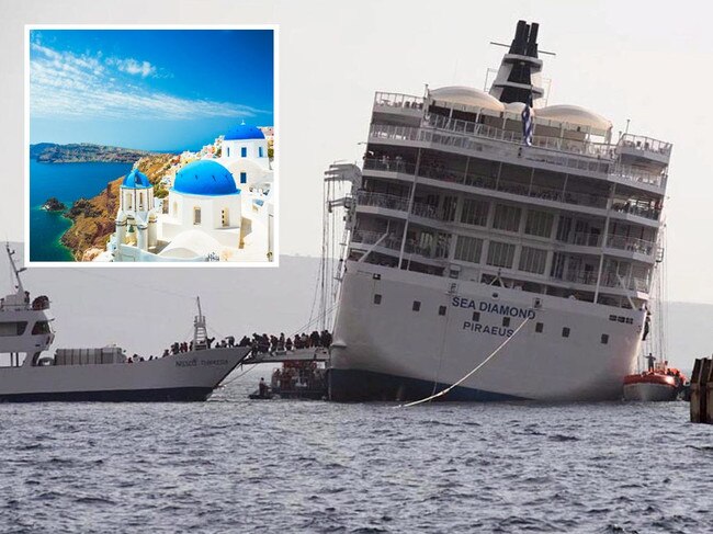 Urgent warnings have been issued over the beloved Greek island of Santorini with fears a sunken shipwreck has reelased toxic waste.
