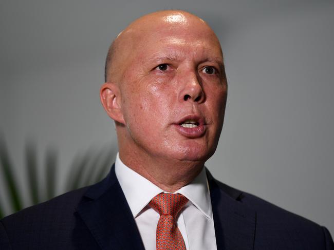 BRISBANE, AUSTRALIA - NewsWire Photos - MARCH 3, 2021. Minister for Home Affairs Peter Dutton speaks during a visit to the Australian Centre to Counter Child Exploitation (ACCCE). Mr Dutton launched the ÃStop Child Abuse Ã Trace an ObjectÃ initiative.Picture: NCA NewsWire / Dan Peled